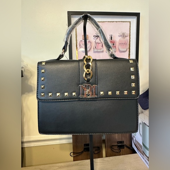 Badgley Mischka Handbags - Badgley Mishka Black and Gold Studded Handbag/Shoulder Bag